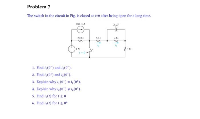 Solved The switch in the circuit in Fig. is closed at t=0 | Chegg.com