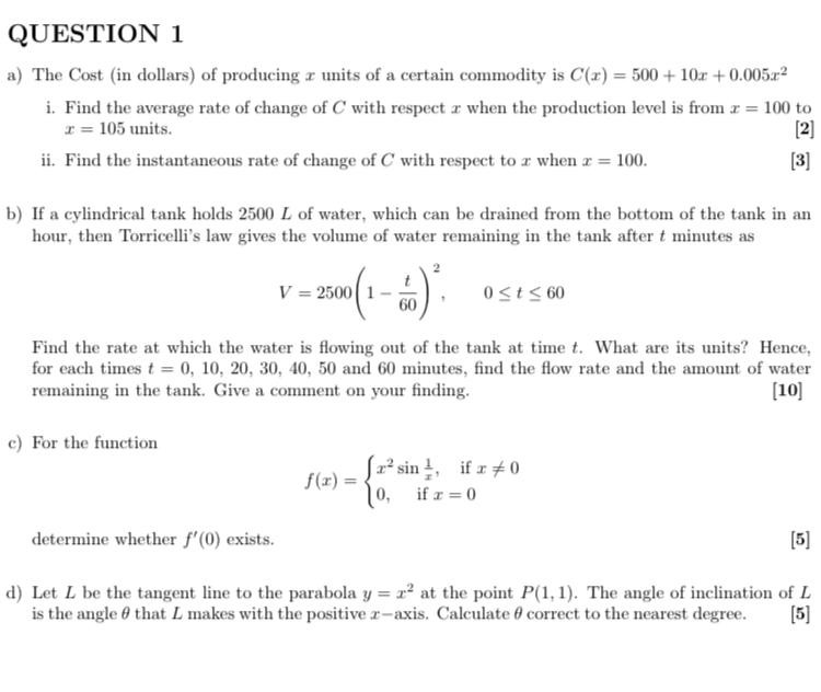 Solved Question 1 A The Cost In Dollars Of Producing X Chegg Com