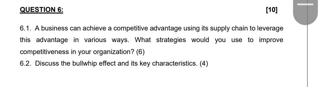 6.1. A business can achieve a competitive advantage using its supply chain to leverage this advantage in various ways. What s