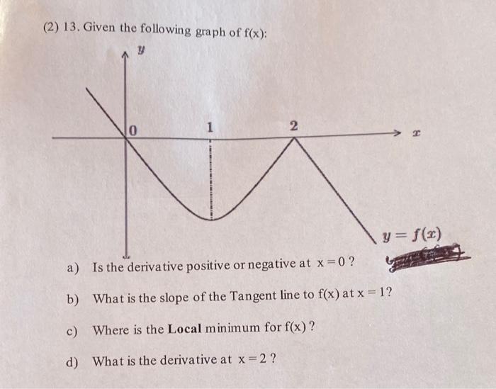Solved (2) 13. Given the following graph of f(x) : a) Is the | Chegg.com