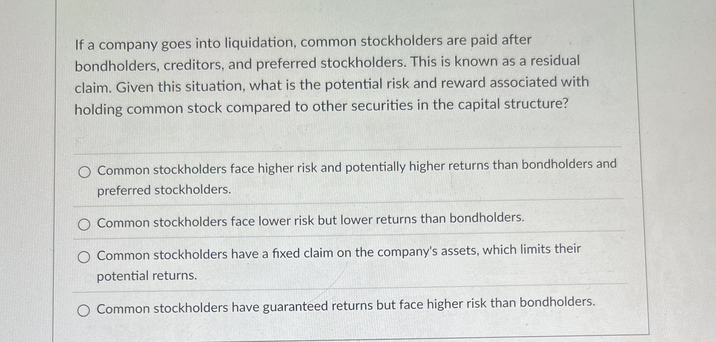 Solved If a company goes into liquidation, common