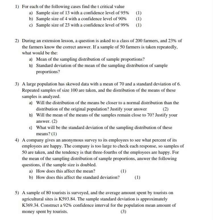 Solved 1 For Each Of The Following Cases Find The T