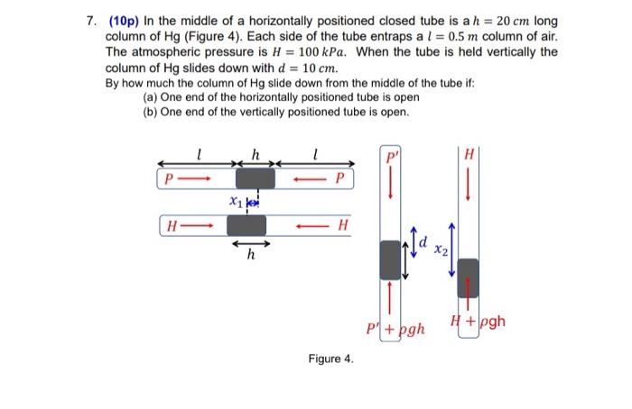Solved 7. (10p) In the middle of a horizontally positioned | Chegg.com