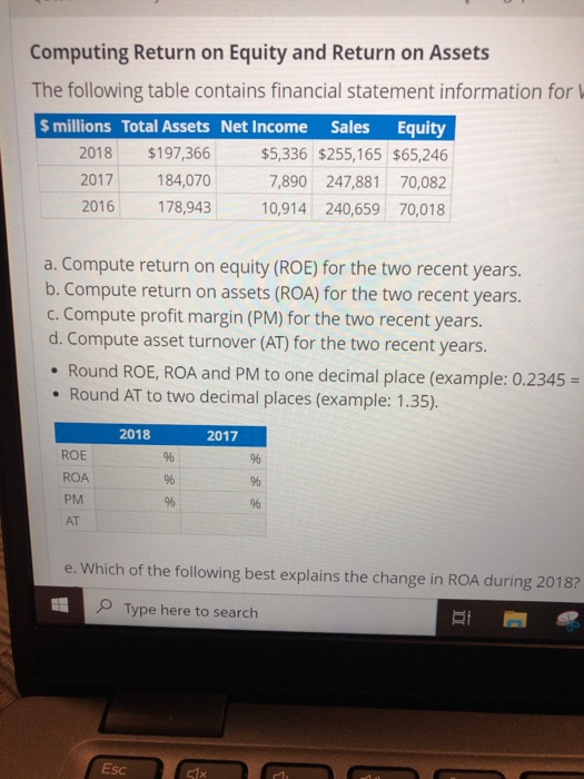 Solved Computing Return On Equity And Return On Assets The | Chegg.com