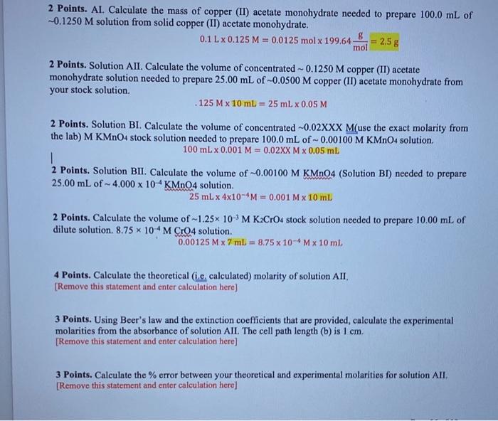 Solved 2 Points. Al. Calculate the mass of copper (II)