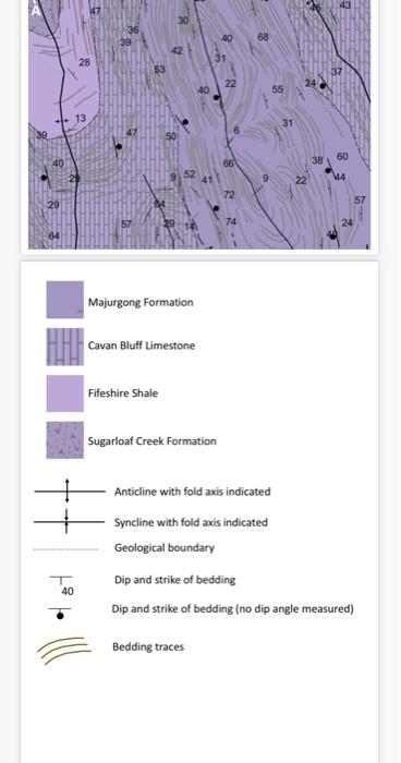 Solved Dip angles and strikes of bedding planes are reported | Chegg.com