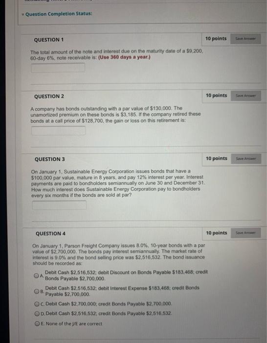 Solved Question Completion Status: QUESTION 1 10 points The | Chegg.com