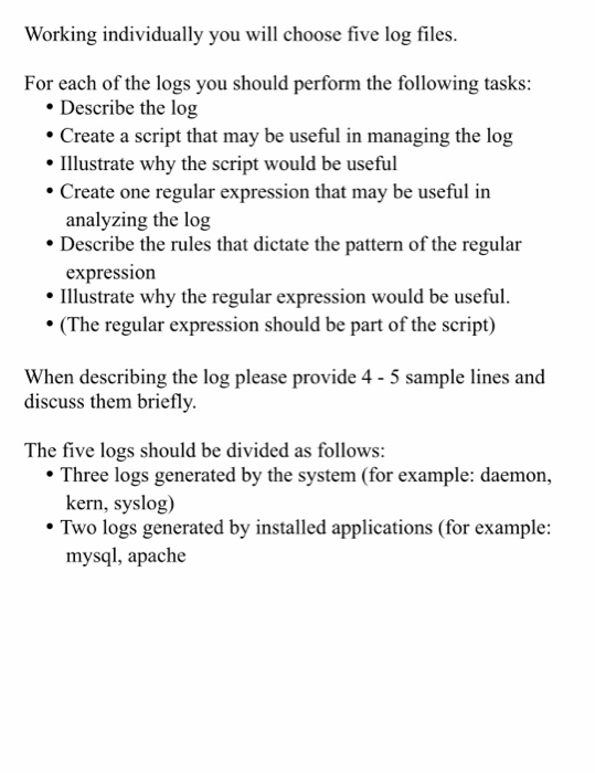 Solved for each of the logs you should perform the | Chegg.com