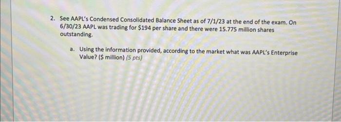 Solved 2. See AAPL s Condensed Consolidated Balance Sheet as