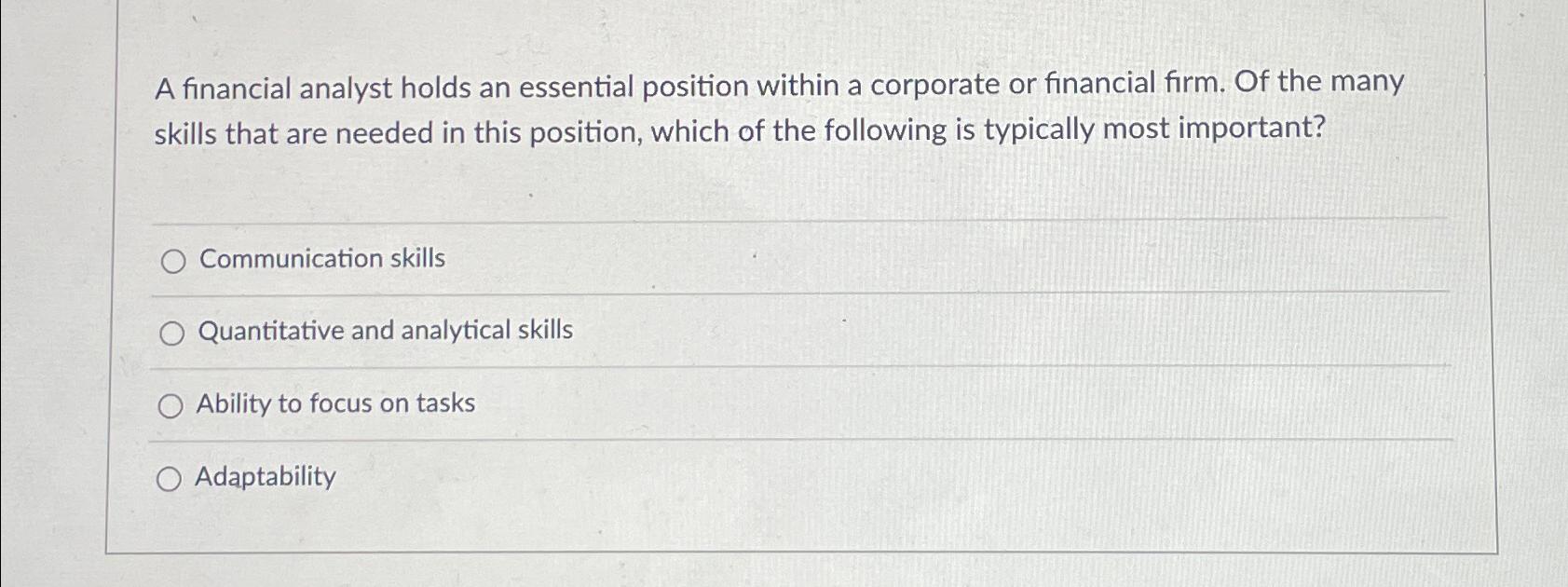 Solved A Financial Analyst Holds An Essential Position Chegg Com   Image