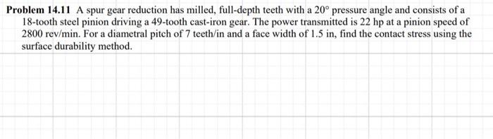 Solved Problem 14.11 A spur gear reduction has milled, | Chegg.com