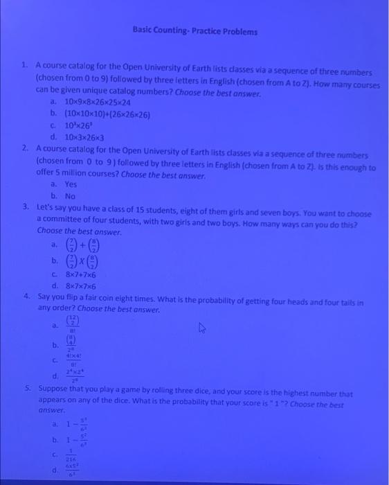 Solved Basic Counting. Practice Problems 1. A course catalog