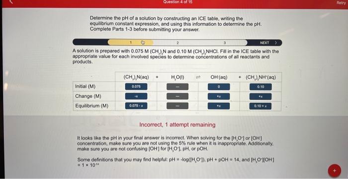 Solved Determine the pH of a solution by constructing an ICE | Chegg.com