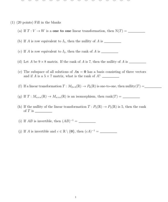 Solved 1 Points Fill In The Blanks A If T V W Is Chegg Com