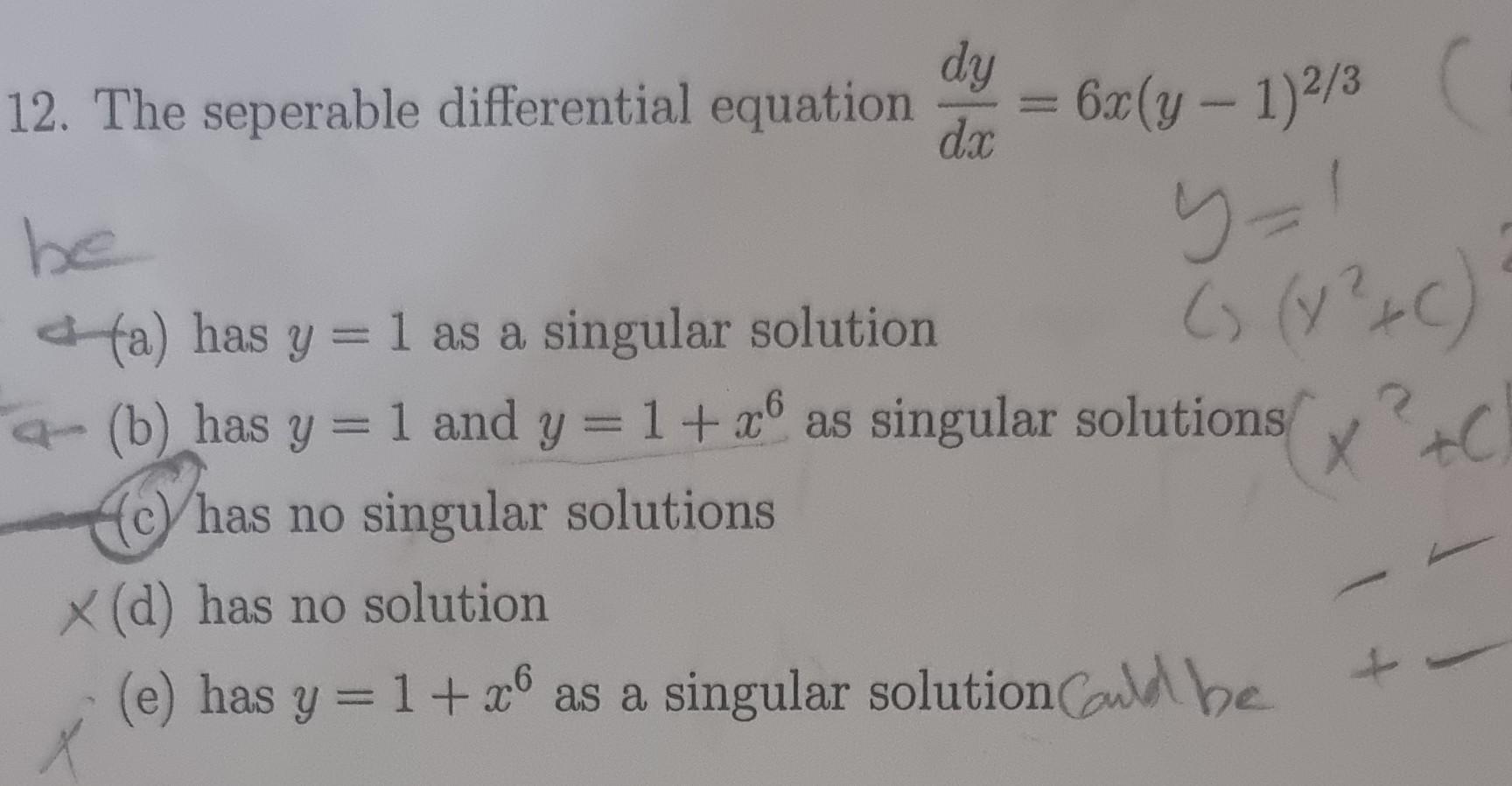 Solved 12. The seperable differential equation | Chegg.com