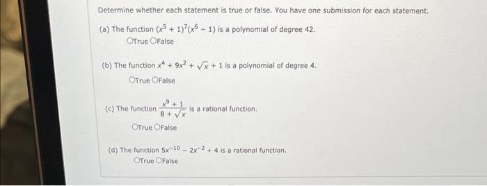 Solved Determine whether each statement is true or false. | Chegg.com