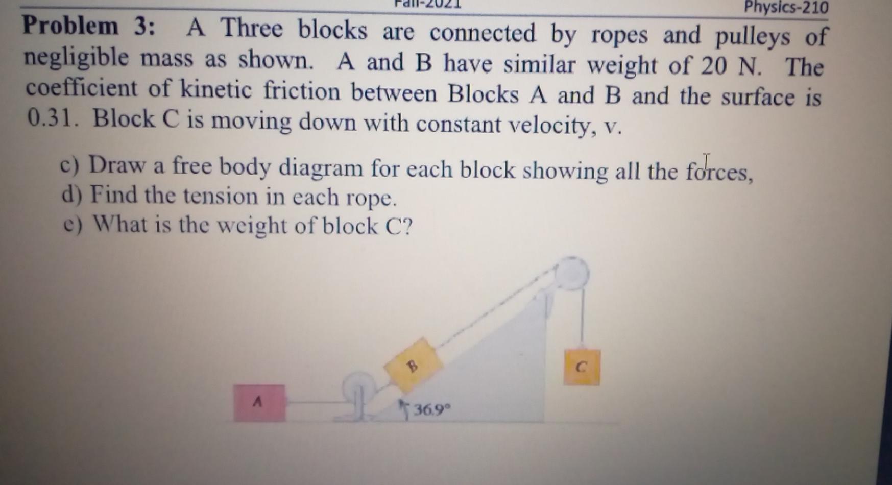 Solved Physics-210 Problem 3: A Three Blocks Are Connected | Chegg.com