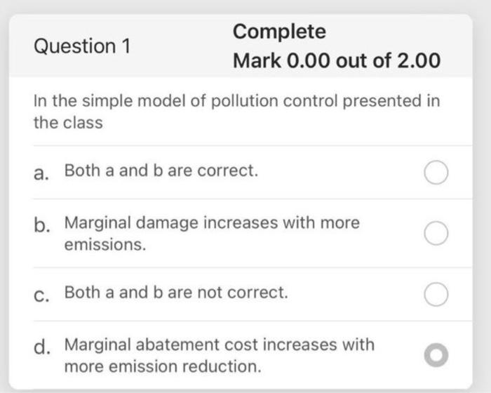 Solved Question 1 Complete Mark 0.00 out of 2.00 In the | Chegg.com