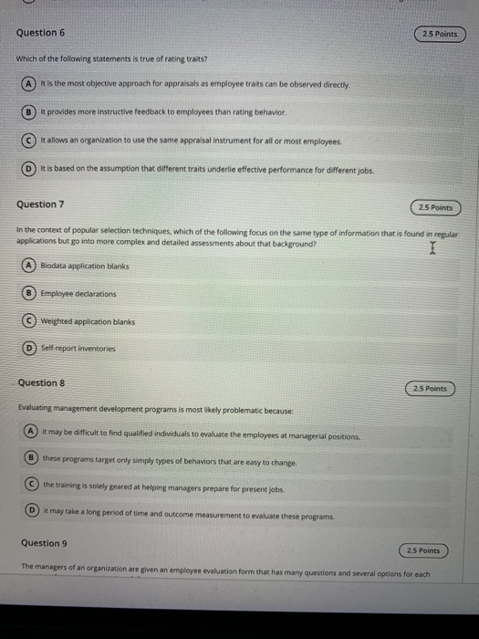 Solved Question 6 25 Points Which of the following | Chegg.com