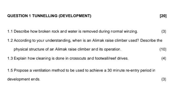 Solved QUESTION 1 TUNNELLING (DEVELOPMENT) [20] 1.1 Describe | Chegg.com