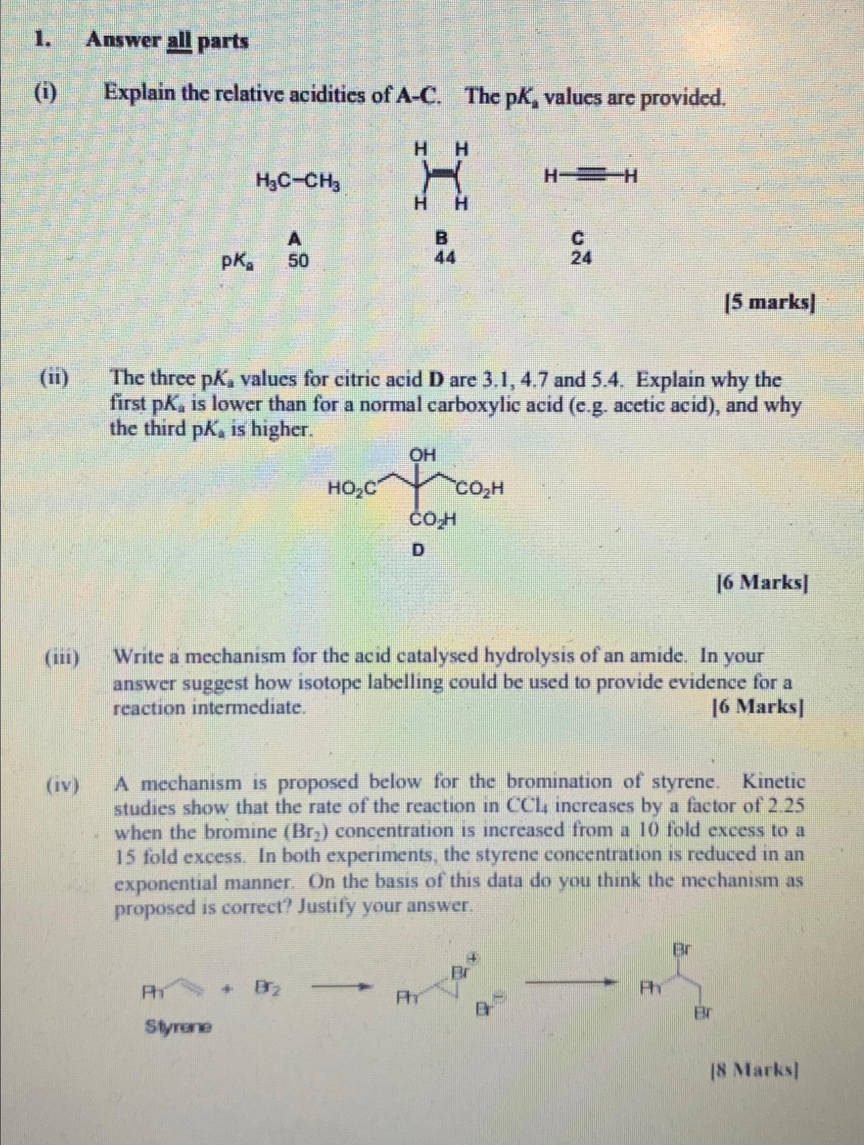 Solved Answer All Parts(i) ﻿Explain The Relative Acidities | Chegg.com