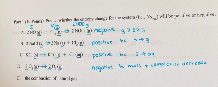 Solved Part 1 (10 Points) Predict whether the entropy change | Chegg.com