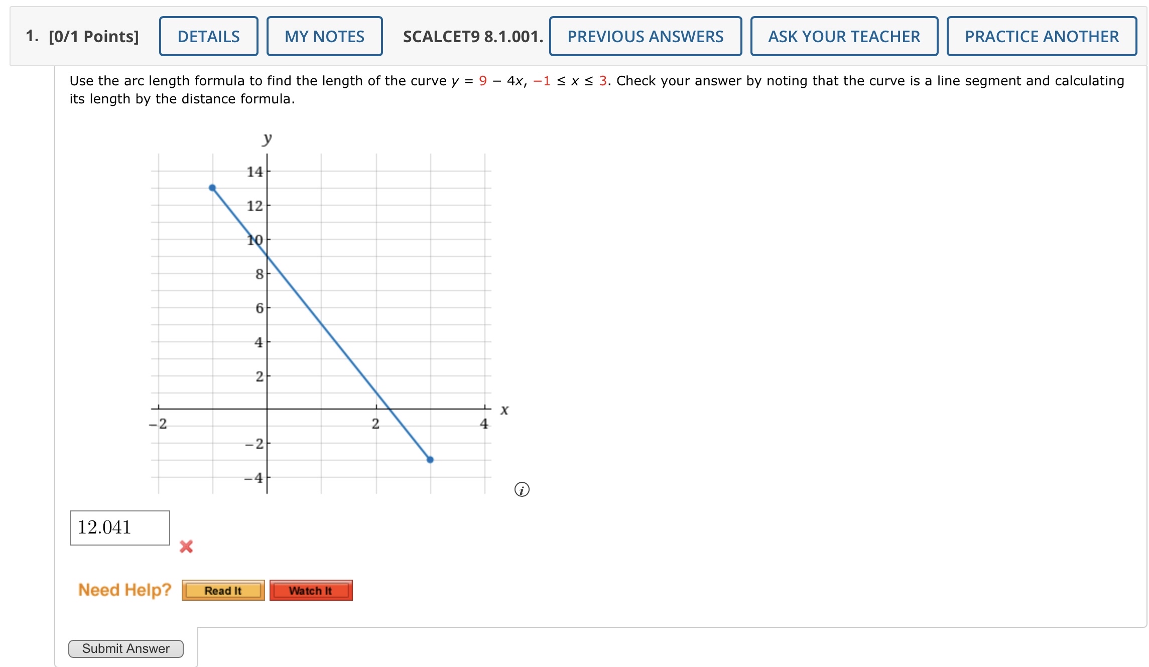 Solved [0/1 ﻿Points]SCALCET9 8.1.001.Use the arc length | Chegg.com