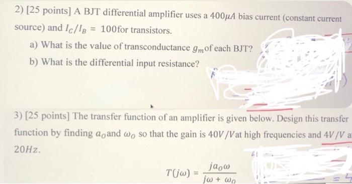 [Solved]: 2) [25 Points] A BJT Differential Amplifier Uses