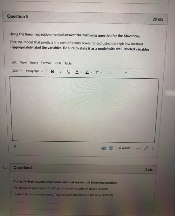 Solved Question 5 20 pts Using the linear regression method | Chegg.com
