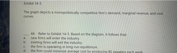 Solved Exhibit 14 5 The Graph Depicts A Monopolistically