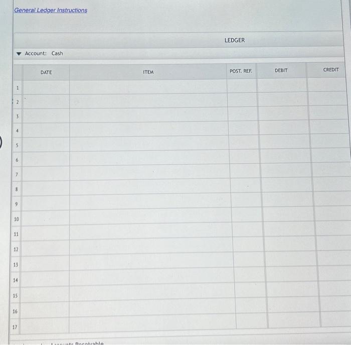 General Ledger Instructions LEDGER Account: Cash | Chegg.com