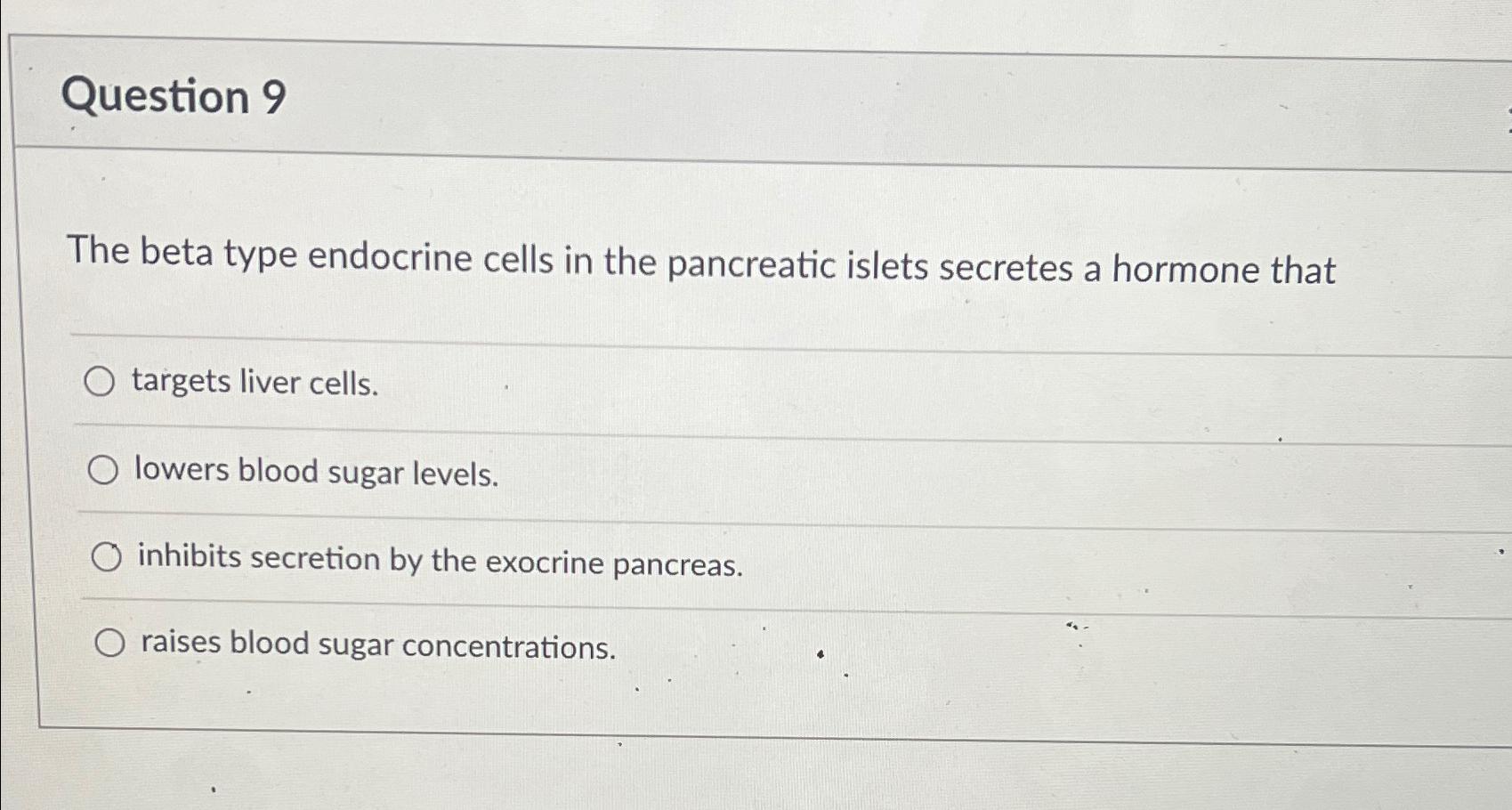 Solved Question 9The Beta Type Endocrine Cells In The | Chegg.com