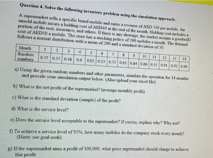 Solved Question 4. Solve the following inventory problem | Chegg.com