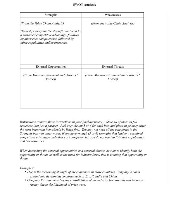 Solved Read the case study and fill out the SWOT Analysis. | Chegg.com