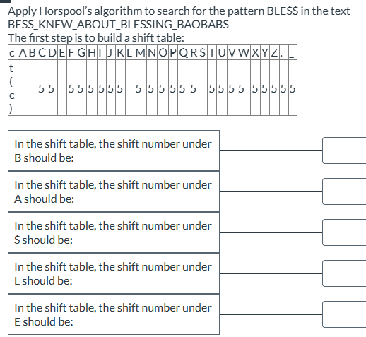 Solved Apply Horspool's algorithm to search for the pattern | Chegg.com