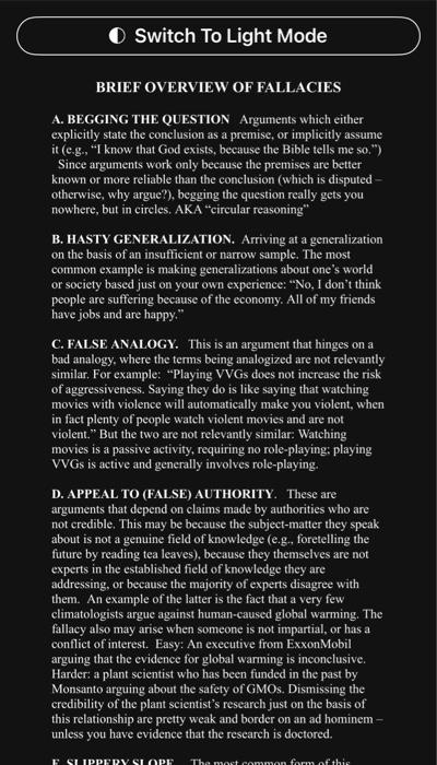 BRIEF OVERVIEW OF FALLACIES A. BEGGING THE QUESTION | Chegg.com