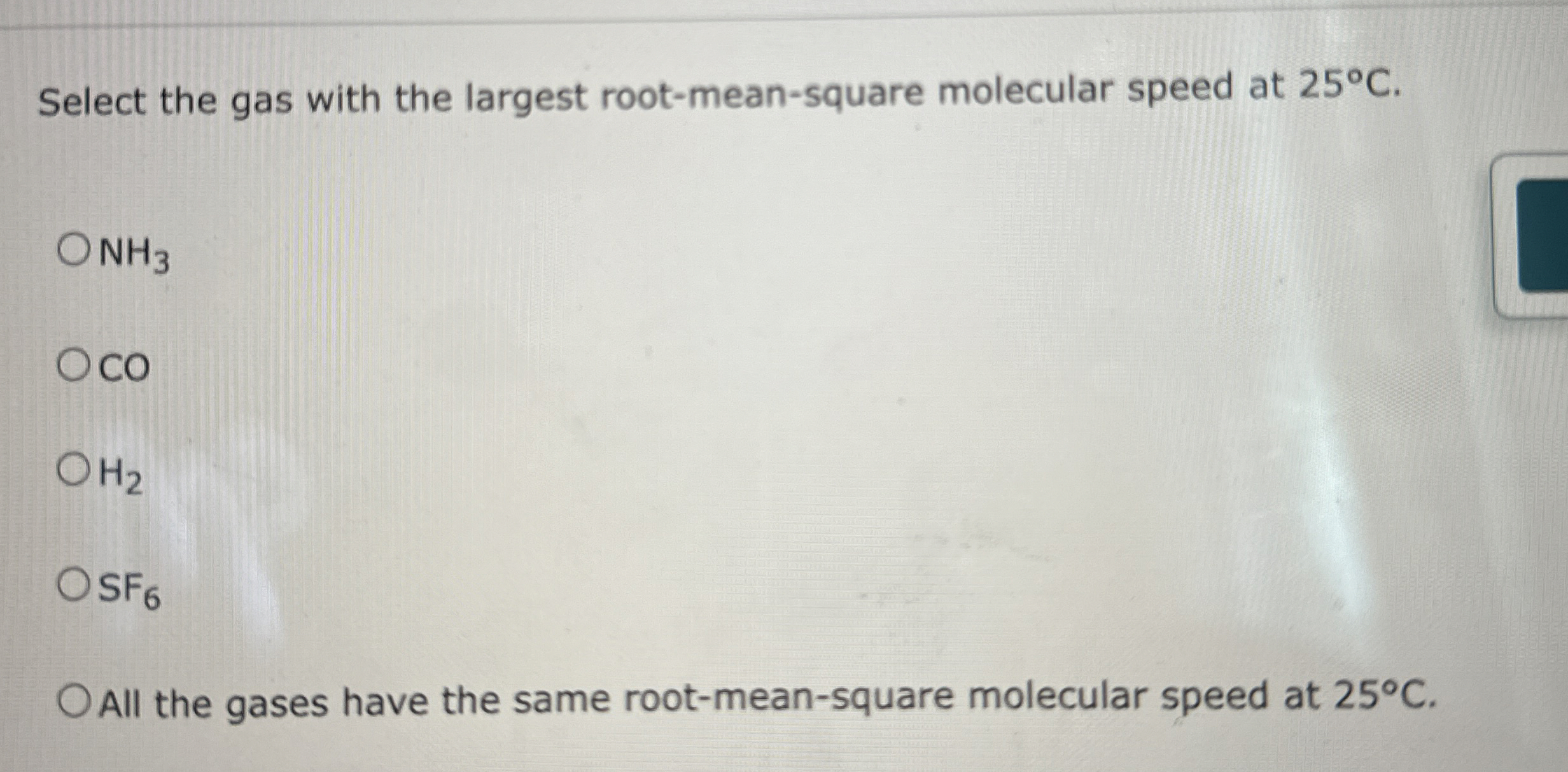Solved Select the gas with the largest root-mean-square | Chegg.com