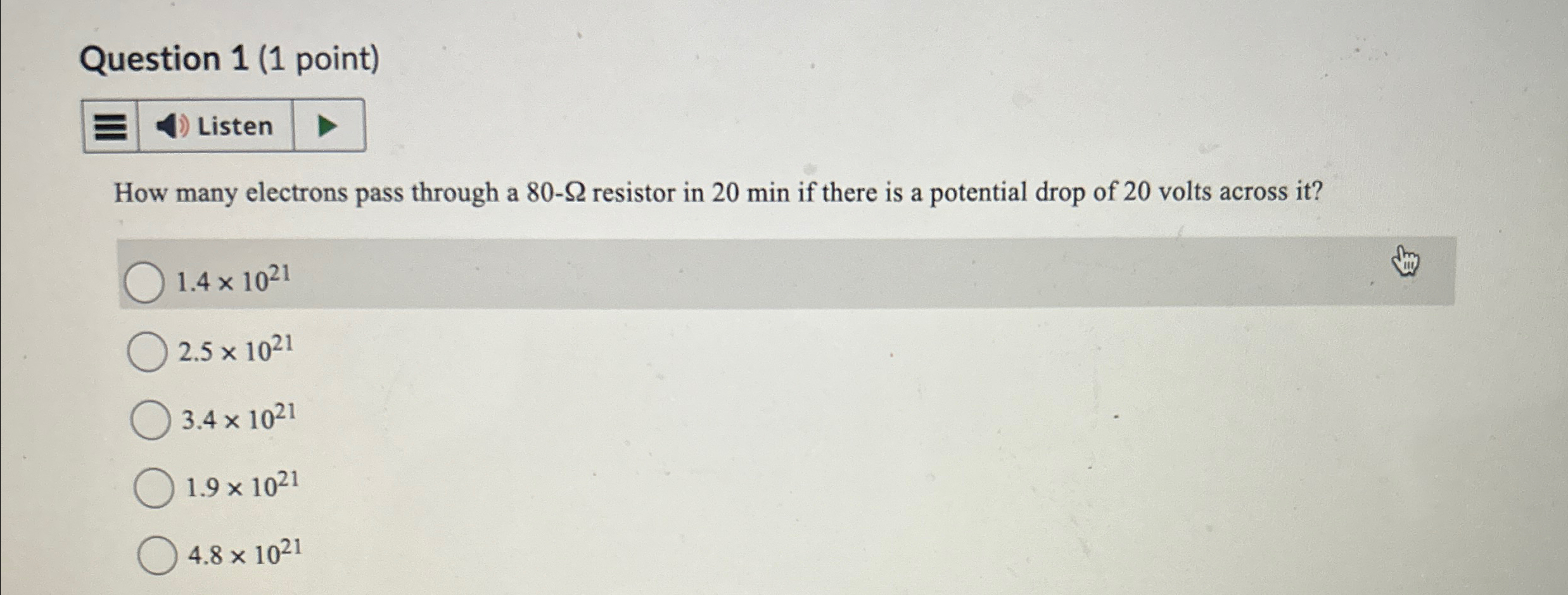 Solved Question 1 (1 ﻿point)ListenHow many electrons pass | Chegg.com