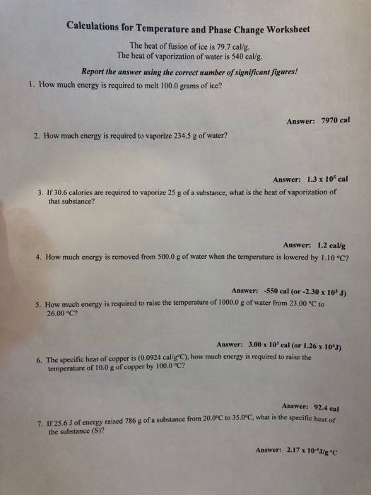 Solved Calculations For Temperature And Phase Change Work Chegg Com