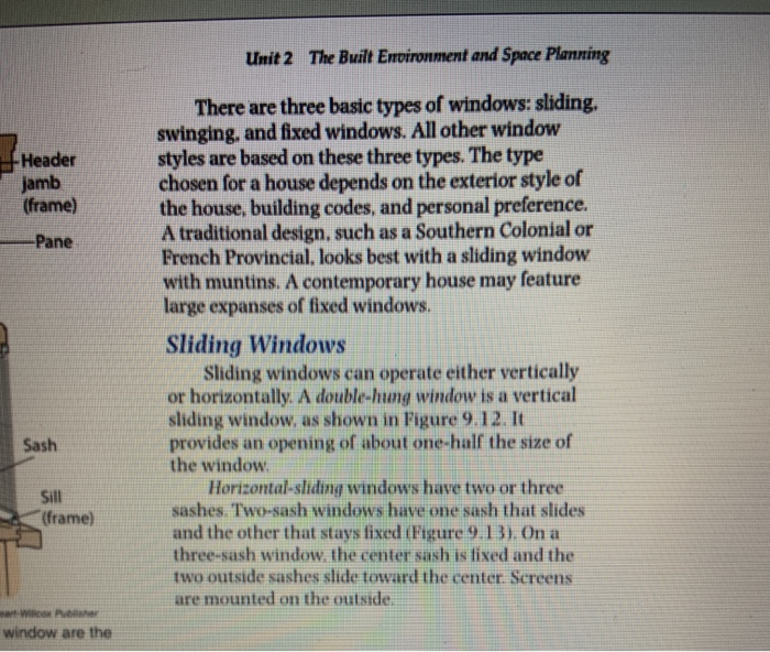 Solved Choosing Windows And Doors Name Activity D Chapter 9 | Chegg.com