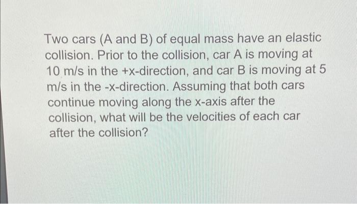 Solved Two Cars ( A And B) Of Equal Mass Have An Elastic | Chegg.com