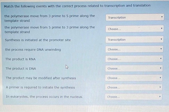 Solved Match the following events with the correct process | Chegg.com