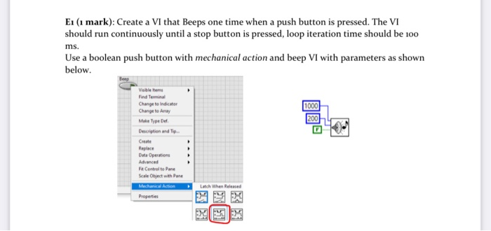 Solved E1 (1 mark): Create a VI that Beeps one time when a | Chegg.com