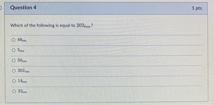 Solved Question 4 1 pts Which of the following is equal to | Chegg.com