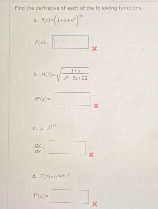 Solved Find the derivative of each of the following | Chegg.com