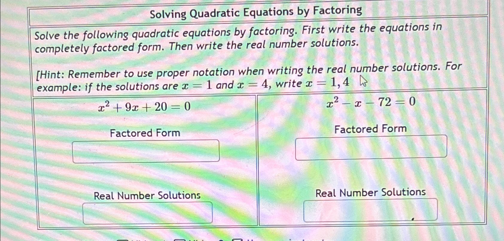 Solved Solving Quadratic Equations by FactoringSolve the | Chegg.com
