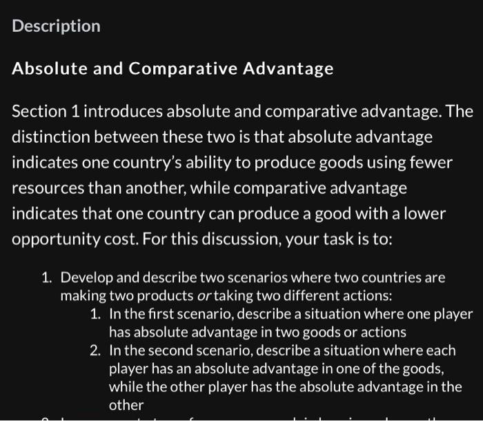 Solved Absolute And Comparative Advantage Section 1