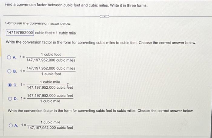 Conversion deals cubic feet