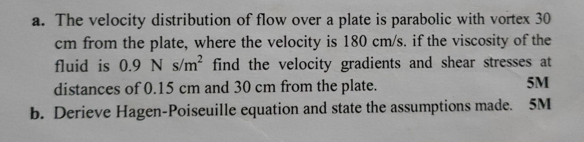 Solved a.The velocity distribution of flow over a plate is | Chegg.com
