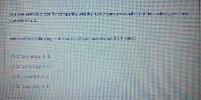 Solved In a one-sample z test for comparing whether two | Chegg.com